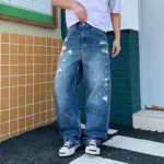 2026 Men's Wide-Leg Jeans New Retro Trendy Distressed Ripped Loose Jeans