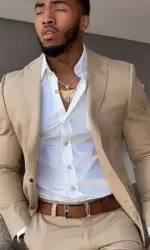 Classic khaki men's 2-piece suit peak lapel blazer pants slim fit set for daily wedding dance birthday party gifts custom tuxedo
