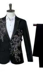 Elegant Appliqued Two-piece Men's Suit for Wedding Banquet Host Dance Prom Christmas Costume Men Blazer Chinese Style