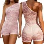 Sexy Lace Halter Neck Bodysuit Sheer Mesh Sleeveless Lingerie Romper for Night Out Clubwear Party Costume Theme