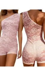 Sexy Lace Halter Neck Bodysuit Sheer Mesh Sleeveless Lingerie Romper for Night Out Clubwear Party Costume Theme