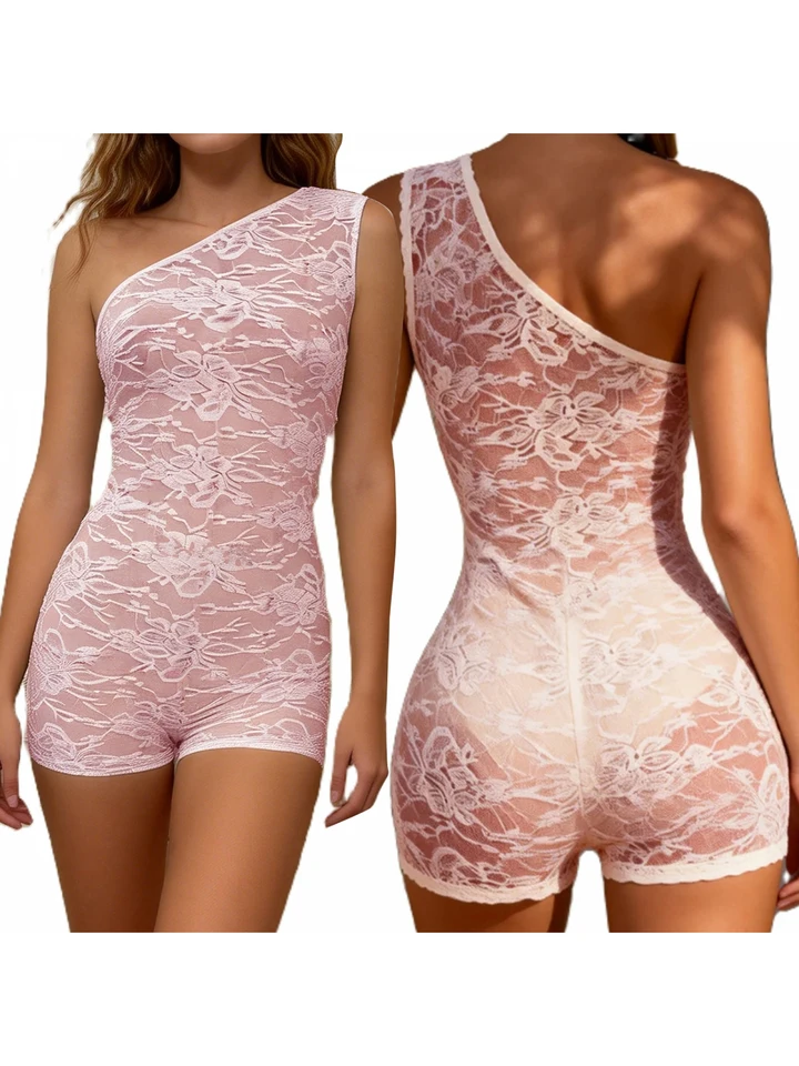 Sexy Lace Halter Neck Bodysuit Sheer Mesh Sleeveless Lingerie Romper for Night Out Clubwear Party Costume Theme