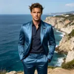 Men's Satin 2-Piece Suit Set Slim Fit Peak Lapel Tuxedo Blazer With Straight Leg Pants For Wedding Party Formal Wear