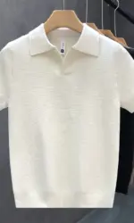 2026 Men's Summer Polo Shirt Korean Style Slim Wrinkle Resistant Collar Solid Color T-Shirts Casual Thin Sleeve Trendy Knit Tops