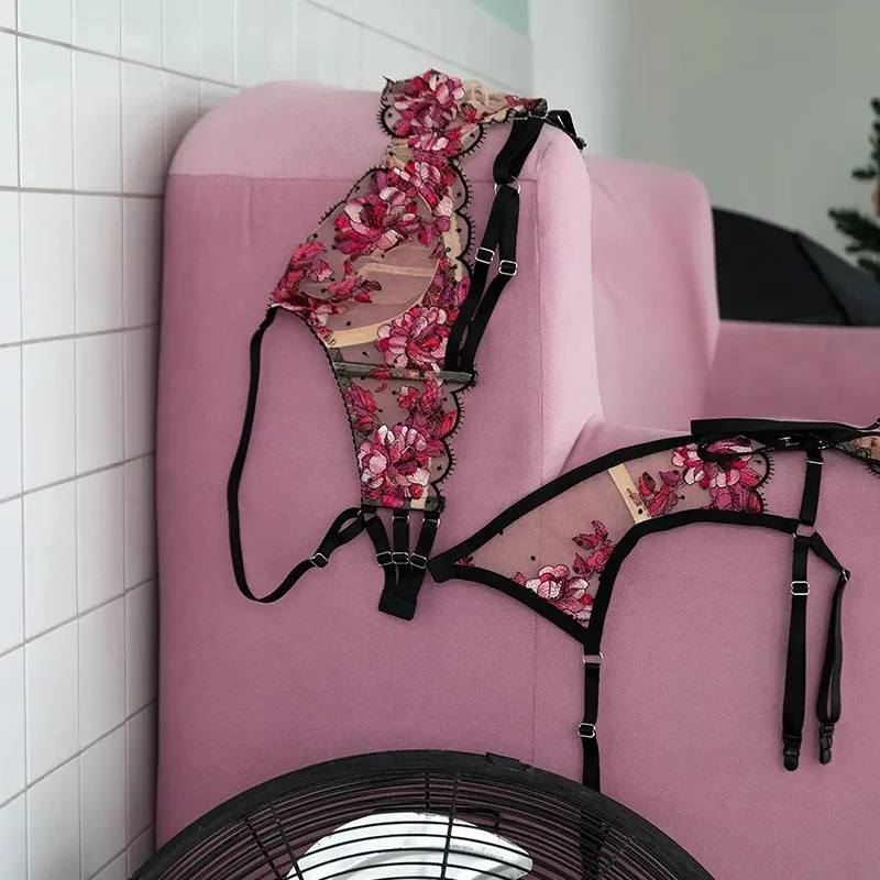Clashing Sexy Flower Embroidery Lingerie Women's Underwear Set Ladies Push up Bra with Underpants Suit for female - Image 3