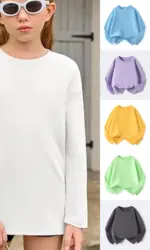 Girls Boys Long Sleeve T-Shirts Casual Kids Pure Cotton O-neck Solid Tee Tops Spring Blouse T Shirt for Teens Girl Clothes 3-14Y