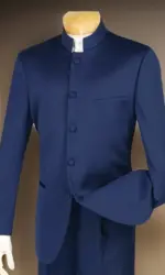 Slim Fit Men's Suits With Satin Stand Collar Navy Blue Wedding Groom Tuxedo For Prom 2 Pcs Male Fashion Suit Jacket Pants