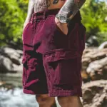 Vintage Cargo Shorts Men's Summer Trendy Retro Corduroy Short Pants Men's Casual Solid Color Shorts Sports Breathable Sweatpants
