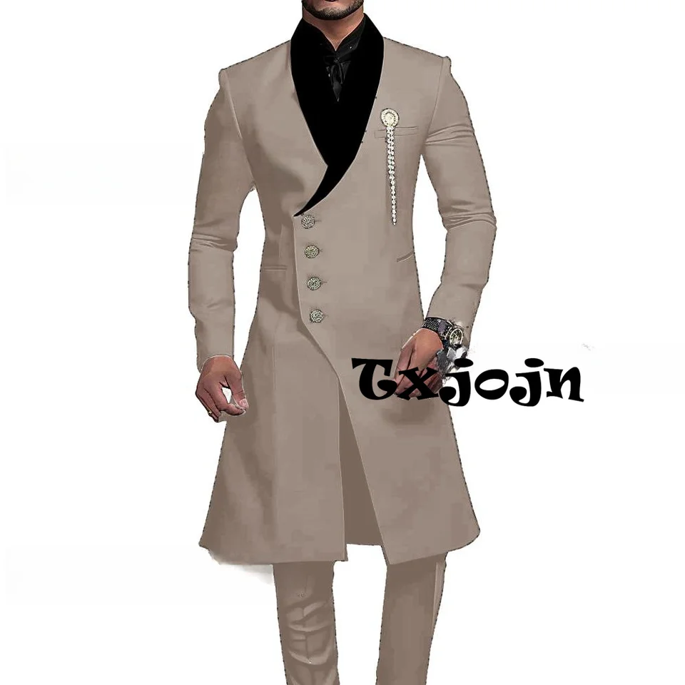 African Fashionable Long Suit Set Wedding Groom Dresswear Hot Sale Men's 2 Pieces Birthday Party Mature New Customized Tuxedo - Image 3