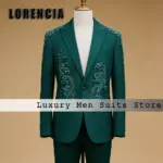 Luxury Rhinestone Suits for Men 2 Pieces Sparkling Crystal Wedding Tuxedos Groom Outfits Customized Blazer Pants zomerset heren