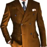 Men's Pinstripe Suit 2-Piece Set Double Breasted Business Casual Wedding Party Suit