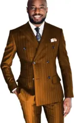 Men's Pinstripe Suit 2-Piece Set Double Breasted Business Casual Wedding Party Suit