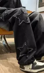 2025 New Fashion Stars Towel Embroidery Brown Men Jeans Pants Y2K Clothes Straight Hip Hop Cotton Trousers Pantalon Homme