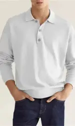 Men's long-sleeved lapel polo shirt, loose-fitting and casual golf sports T-shirt, button-down top for work occasions
