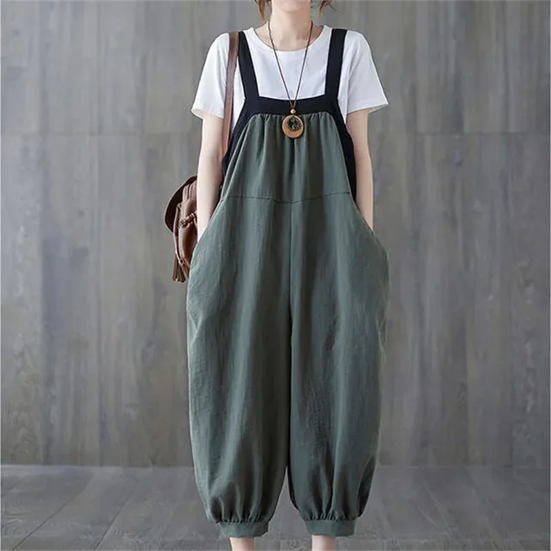 Casual Rompers For Women 2026 New Summer Large Size Korean Loose Harlan Jumpsuit Pants Solid Ladies Suspender Overalls L-5XL - Image 2