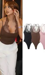 TFMLN Women Sexy Slim Bodysuits Chic Lace Partwork Sleeveless Fashion Backless Sling Tops 2026 Newest Lady Casual Playsuit