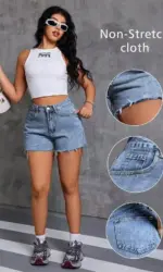 High-waisted distressed denim shorts