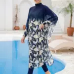 3/4 Piece High Neck Long Sleeved burkini Swimsuit Fully Wrapped Conservative Beach Slim Fit Women Swimsuit Set