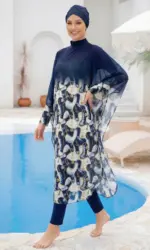 3/4 Piece High Neck Long Sleeved burkini Swimsuit Fully Wrapped Conservative Beach Slim Fit Women Swimsuit Set