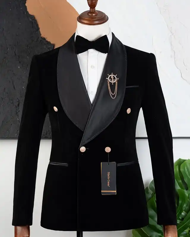 Velvet Formal Men Suits for Prom Wedding Double Breasted Groom Tuxedo 2 Pieces Celebrity Suit Jacket with Pants Custom Made - Image 2