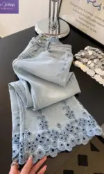 Elegant Luxury  Loose Hollow Embroidered Rhinestone Jeans Women Summer High Waist Straight Denim Pants Y2K Casual Streetwear