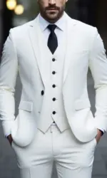Men's Three-Piece White Suit, Anti-Wrinkle, No-Iron, Anti-Stick Fur Business Formal Suit, Four-Season Workplace Work Clothing Dr