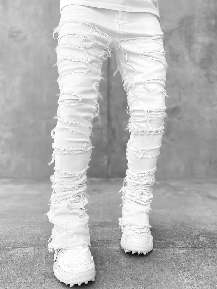 new Patch denim straight-leg pants retro jeans street fashion ins explosive style elastic new men's fashion retro denim trousers - Image 6