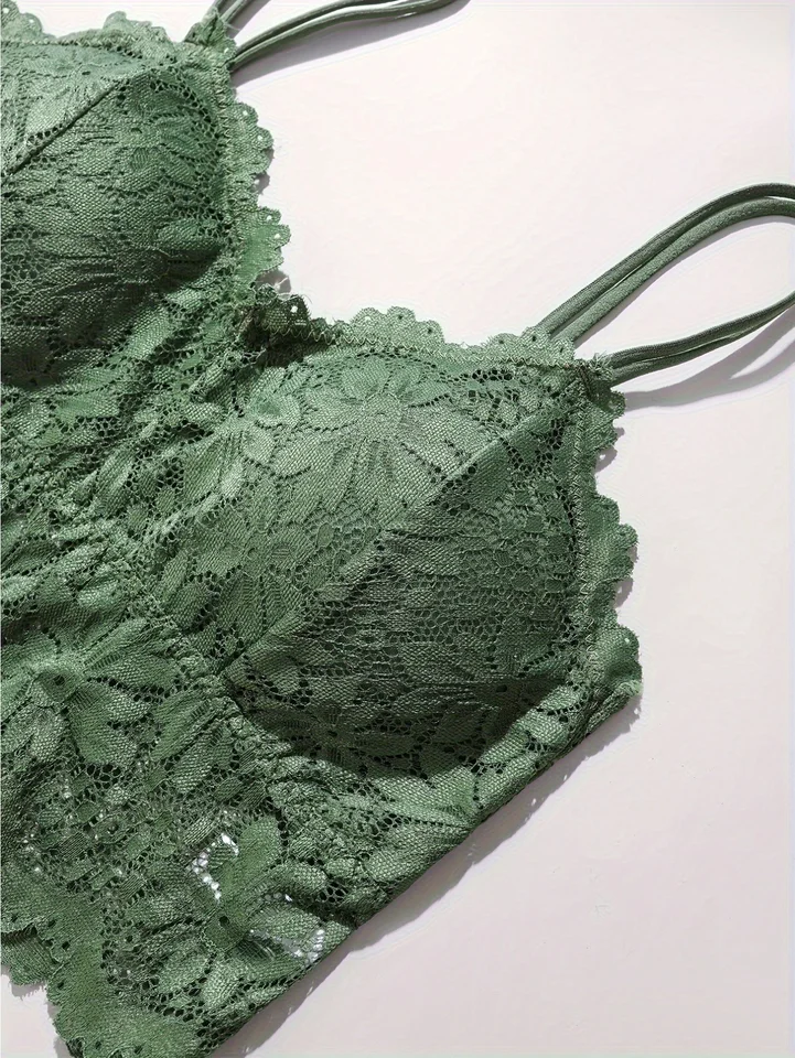 4pcs Women'S Sexy Lace Bra & Panty Set, Breathable & Comfortable, Removable Bra, Stretchy Lingerie Set - Image 4
