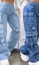 High Waist Multi Pocket Jeans Women 2025 New Fashionable Solid Color Versatile Large Size Cargo Pants