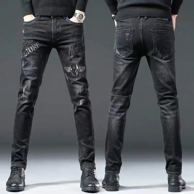New Jeans Slim Streetwear 90s Hip Hop Skinny Graphic Designer Clothes Original Cowboy Casual Stretch Embroidery Trousers for Men - Image 5