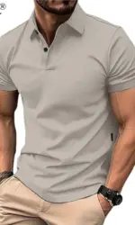 Summer Men's Solid Color Polo Shirt Short Sleeve Lapel Button Tshirts for Men Casual Streetwear Lightweight Jogging Tops
