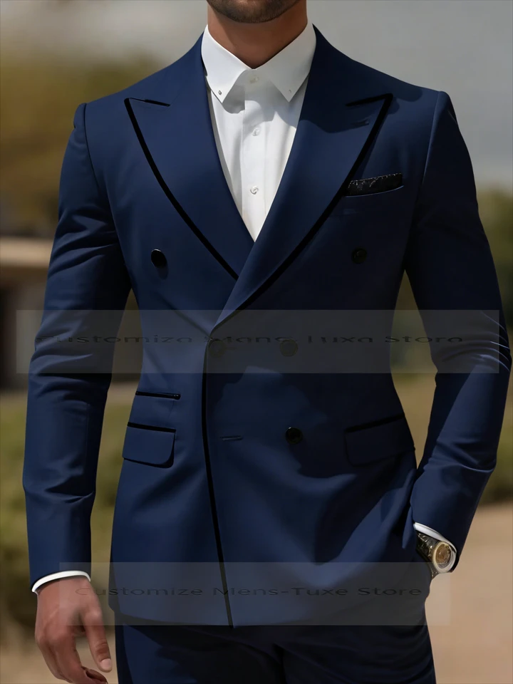 Black Collar Orange Male Business Men Suit Groom Groomsman Wedding Party Prom Formal Tuxedos 2 Piece Set Blazer Pants - Image 4