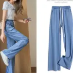 Summer Thin Soft Silk Loose Straight Leg Jeans Women's High Waist Wide Leg Pants Comfortable Breathable Casual Trousers