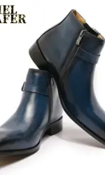 Real Leather Men's Boots Classic Italian Ankle Boots High Top Dress Shoes Zipper Buckle Formal Shoes for Men Blue Basic Boots