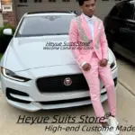 Fashion Pink Rhinestone Groom Wedding Tuxedos Slim Fit Notched Lapel Men Suits 2 Pieces Sets Handsome Male Blazers Ropa Hombre