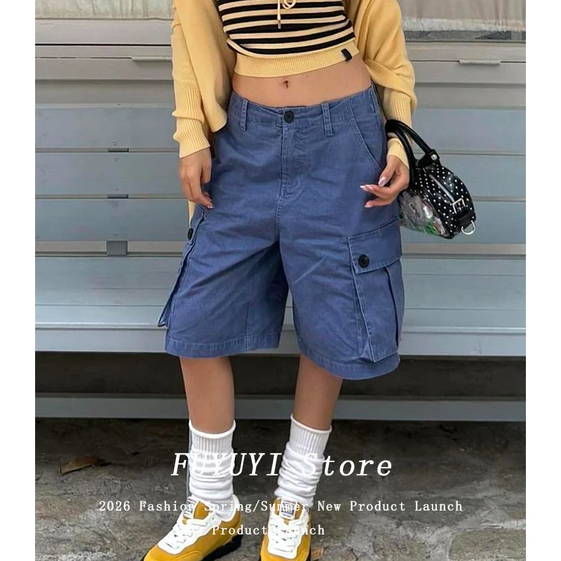 High Waist Casual Pants Women's Five-Quarter American Retro Workwear Loose Versatile High Waist 2026 Spring Summer