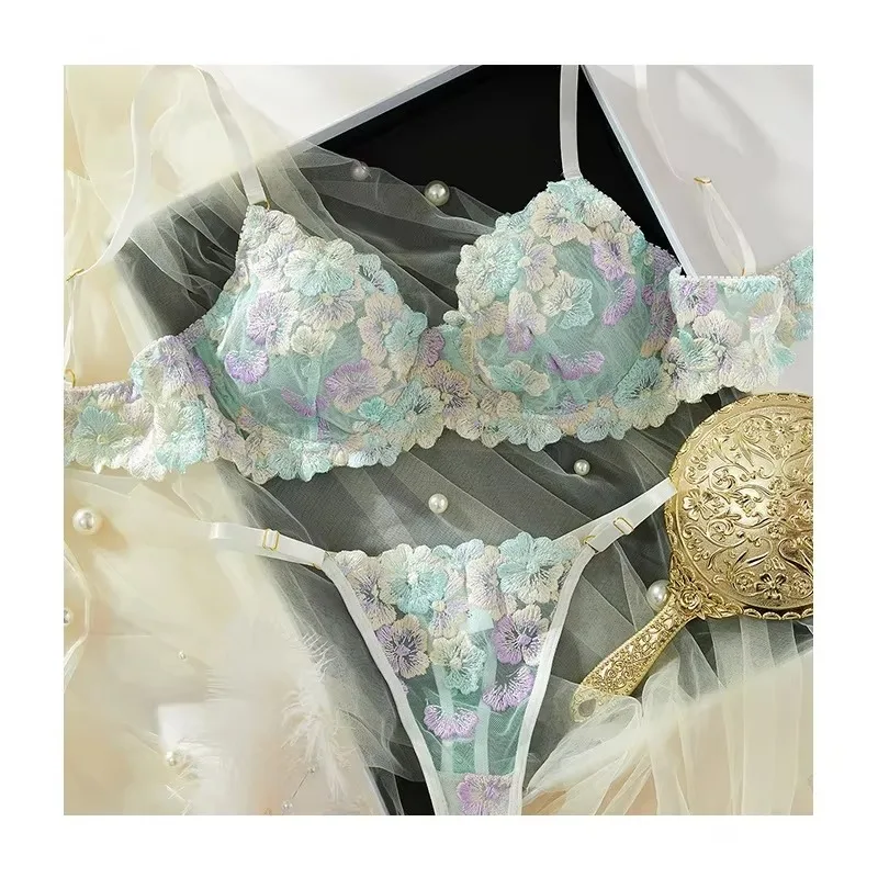 Lingerie Sexy Delicate Underwear Bra and Panties Lace Embroidery Set Fairy women Beautiful Brief Sets - Image 3