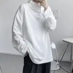 Mens Sports T-Shirt Patchwork Half High Neck Unisex T-Shirt Autumn Japanese Harajuku Style Individual Base Shirt Men's Clothing