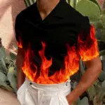 Fire Graphic Men's Polo Shirt 3D Flame Print Short Sleeve Streetwear Hip Hop Summer Party Tops Cool Male Clothing 2026 New