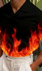 Fire Graphic Men's Polo Shirt 3D Flame Print Short Sleeve Streetwear Hip Hop Summer Party Tops Cool Male Clothing 2026 New