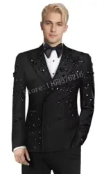 Customized Slim Fit Mens 2 Piece Double Breasted Suit Luxury High Quality Diamond Ornament Tuxedos For Business Wedding Groom