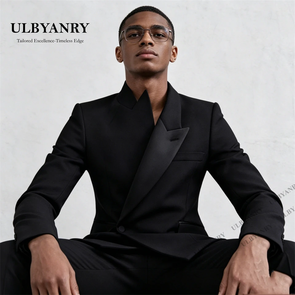 ULBYANRY Custom Men’s Asymmetrical Lapel One - Button Black Slim Fit 2 - Piece Suit for Wedding Business Dinner XXS-7XL Tuxedo - Image 3