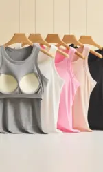 Threaded Camisole with Built-In Bra Pads for Women, Solid Color Tank Top, Suitable for Layering or Wearing Alone
