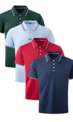 Men's Quick-Drying Solid Color Polo Shirt Summer Elastic Collared Short-Sleeved Sports T-Shirt for Active Wear