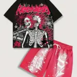 The 2025 summer new men's set features street casual hip-hop fashion comfort and softness with 3D skull pattern print
