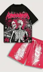 The 2025 summer new men's set features street casual hip-hop fashion comfort and softness with 3D skull pattern print