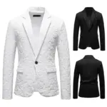 New Men's Business Suit: Slim-Fit Rose-Patterned Groom & Best Man Attire Male Singer Performance Wear