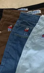 Embroidery Jeans Y2K Pants Streetwear Gothic Cartoon Blue Baggy Jeans Retro Punk Rock High Waist Denim Trousers