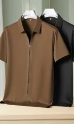 Men's 62% Cotton Polo Shirt | Breathable V-Neck with Rhinestone Accents | Moisture-Wicking Black/Brown Casual Tops XL-7XL