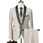 US Size Men Lapel Black Collar 3 Pcs Suit Set Coat Vest Trousers / Business Groom Wedding Dress Fprmal Blazer Pants Waistcoat